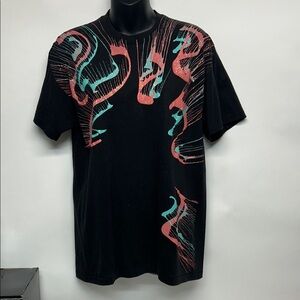 Vintage single stitch, black T-shirt, glitter string, art, abstract size large